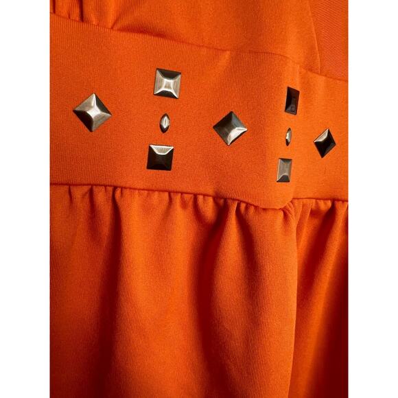 Women's Poly/Spandex Knit V-Neck Baby Doll Orange Studs 3/4 Small - Picture 4 of 7